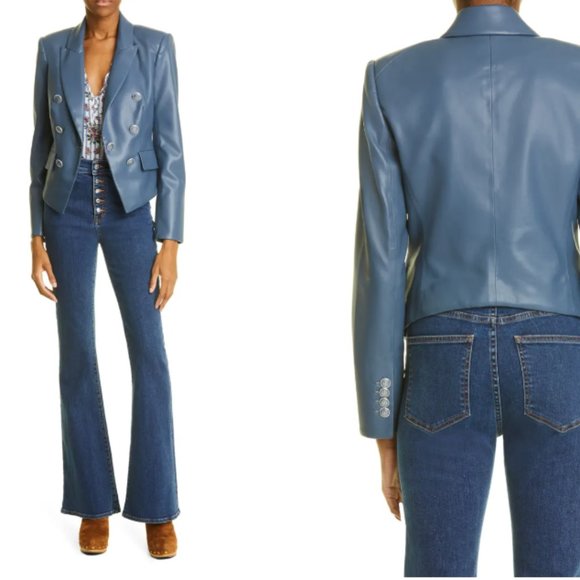 VERONICA BEARD COOKE DICKEY MARINE BLUE FAUX LEATHERETTE JACKET BLAZER sz 16 - Picture 6 of 10